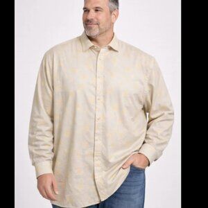 DELF Men’s Dress Shirt 3XL Big & Tall Floral Button-Up Long Sleeve Beige